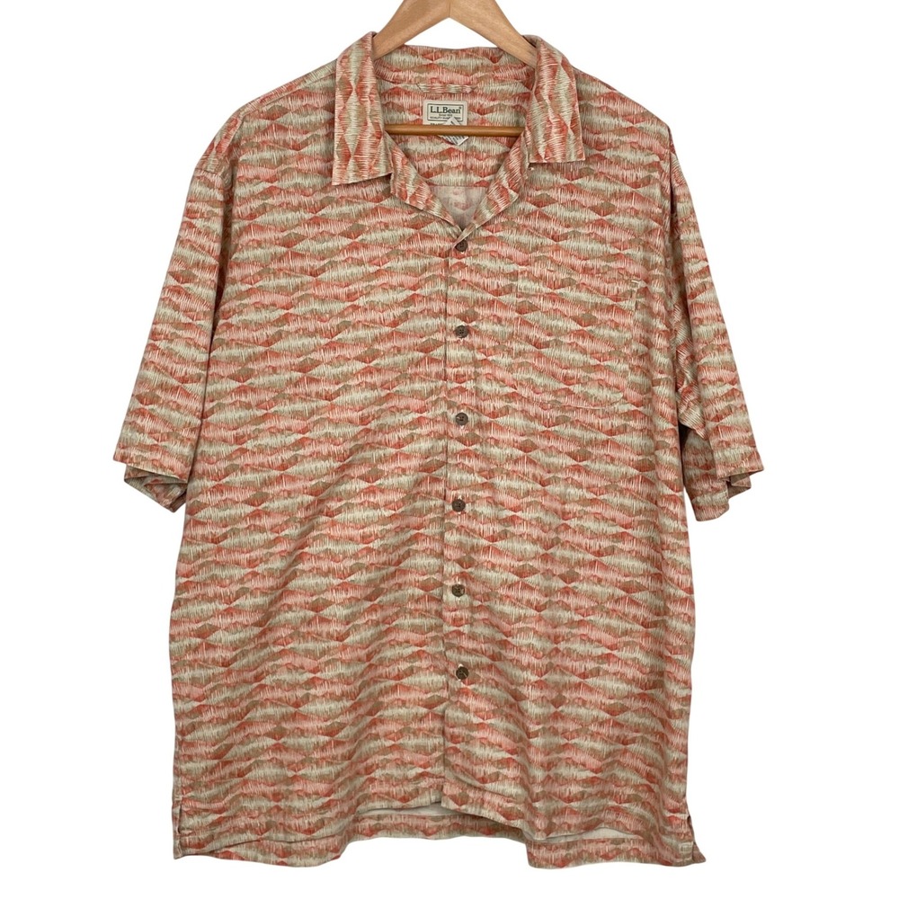LL Bean Ikat Print Short Sleeve Camp Shirt Mens XL Button Up Vacation Summer